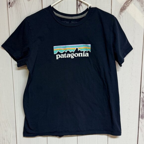 Patagonia Tops - Patagonia Women’s P-6 Logo Organic Cotton Tee L Navy EUC